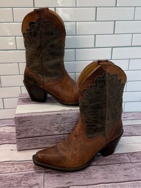 J.B. Dillon women's distressed goat leather brown western cowgirl boots size 6.5